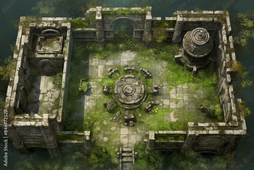 DnD Battlemap Ruined Temple: Mystical ruins surrounded by nature. DnD Battlemap Ruined Temple: Mystical ruins surrounded by nature.