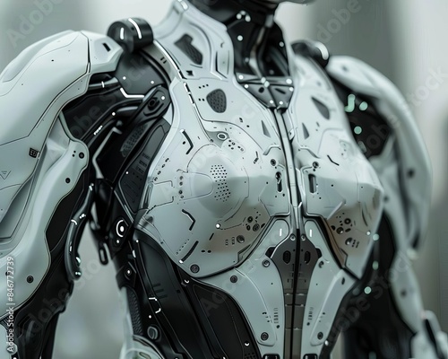 Futuristic armor with sleek design, metallic textures, hightech, digital rendering