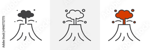 Volcanic Eruptions and Formations Icon Set. Mountainous Magma Vector Symbol.