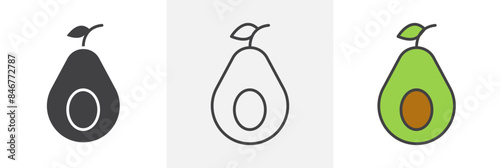 Avocado Health Benefits Icon Set. Diet Nutrition Fruit Vector Illustration.