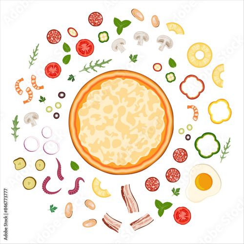 Pizza dough with ingredients vector image
