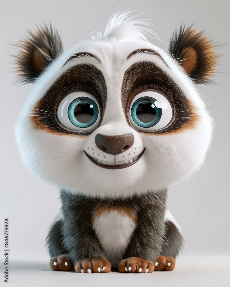 Obraz premium Cartoon cute little panda with big expressive eyes and a cheerful smile.