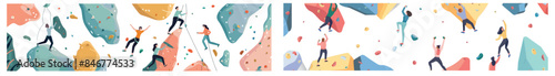 A bouldering gym. People climbers grip rock cliff walls, climbing exercise, extreme sport, hobby leadership. Indoor climbing park for climbers.