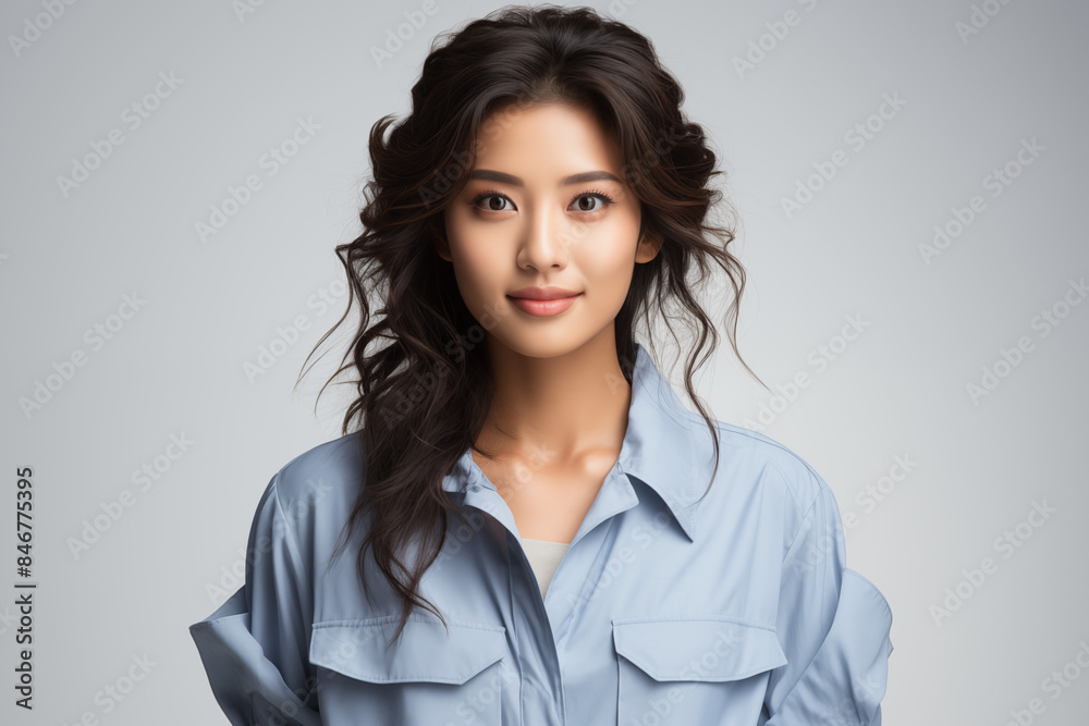 A Woman in Blue Outfit on Isolated Background A Woman in Blue Outfit on Isolated Background
