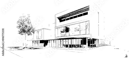 distressed sketch of houses on a white background. architectural sketch of a house. Vector Linear architectural sketch modern detached house