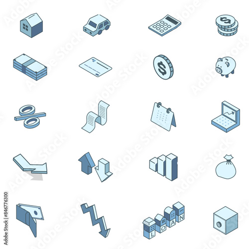isometric finance icons blue series