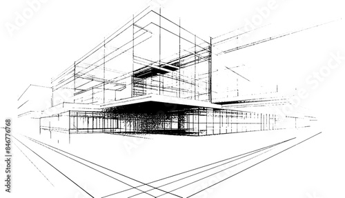 distressed sketch of houses on a white background. architectural sketch of a house. Vector Linear architectural sketch modern detached house