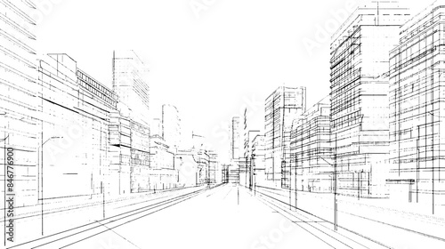 Distressed sketch of building with dust on isolated background. Architectural sketch of a house. linear sketch modern building on light gray background