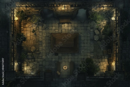 DnD Battlemap Shadow Corridor Battlemap: A mysterious and intricate layout of a fantasy battleground. © Fox