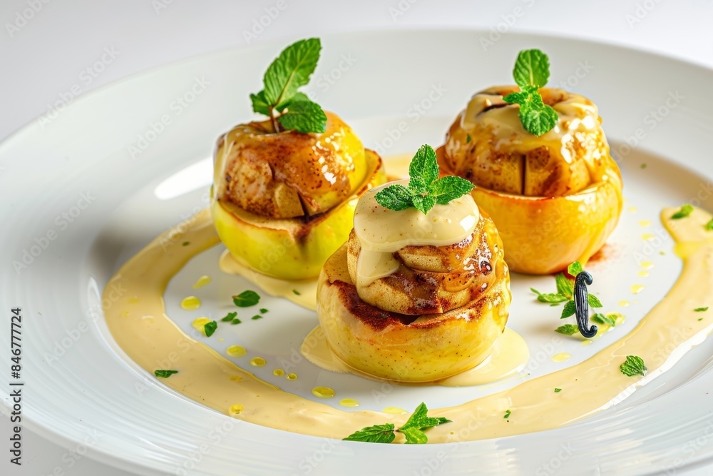 Baked Apples with Almond Butter and Creamy Vanilla Bean Sauce