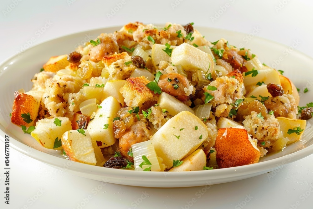 Aromatic Baked Apple Pear Stuffing with Fennel Sausage and Golden Raisins Aromatic Baked Apple Pear Stuffing with Fennel Sausage and Golden Raisins