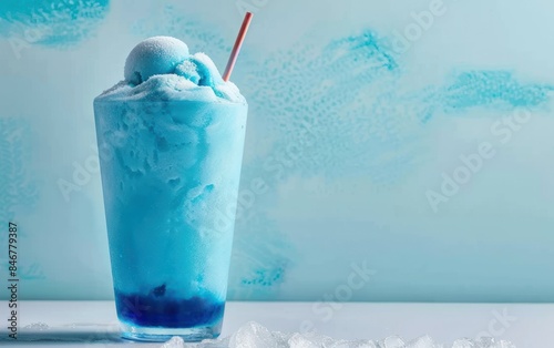 Refreshing Blue Slushie Drink with Ice photo