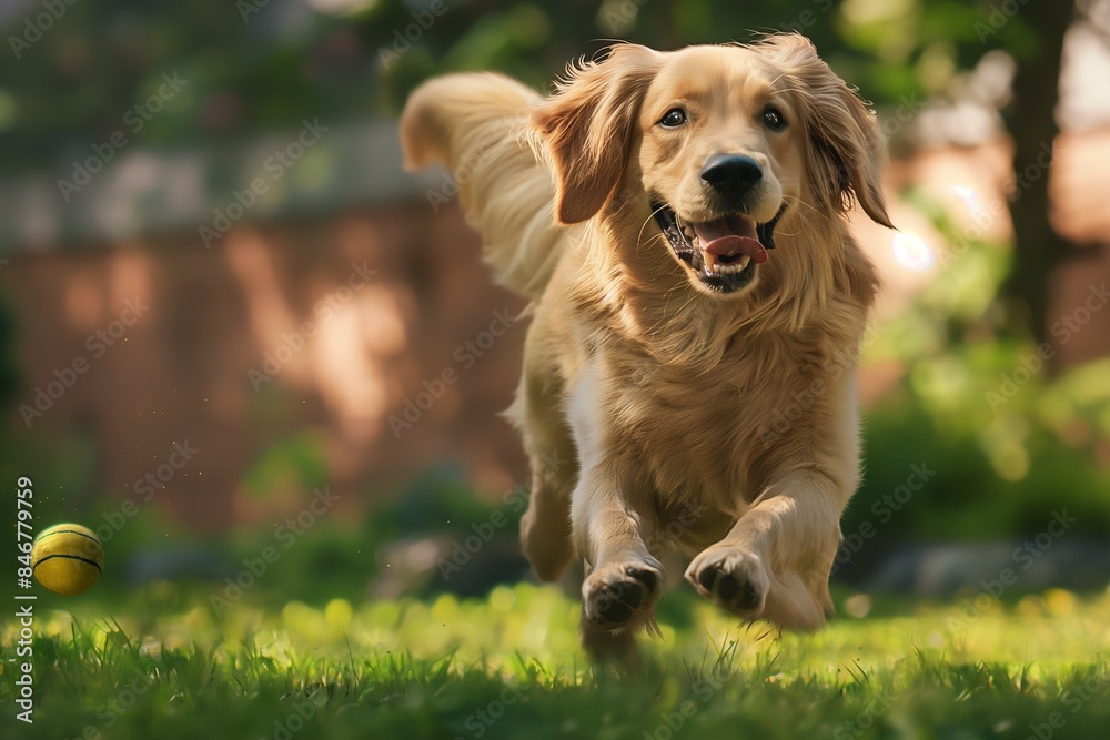 golden retriever dog playing in the yard by generative ai golden retriever dog playing in the yard by generative ai