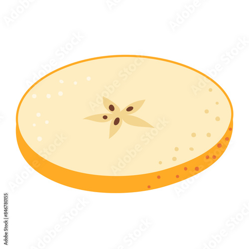 Fresh yellow apple slice icon. Healthy vegetarian snack, cut apple for design, infographic. Sliced on pieces apple. Hand drawn trendy flat style isolated on transparent background. Vector illustration
