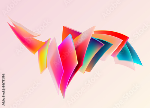 Colored translucent squares and rectangles. 3D geometric shapes in the glass morphism style. Abstract vector design elements.