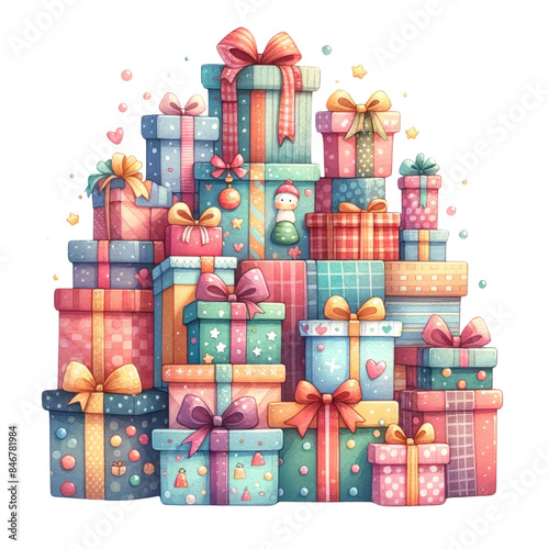  A stack of gift boxes in a cute watercolor style for special celebration 