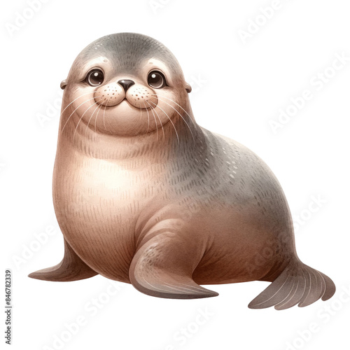 Illustrate a chubby, cheerful sea lion in a gentle pastel watercolor style