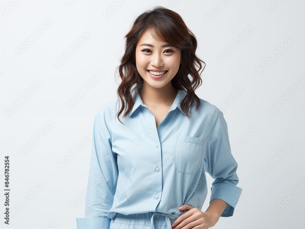 A Woman in Blue Outfit on Isolated Background A Woman in Blue Outfit on Isolated Background