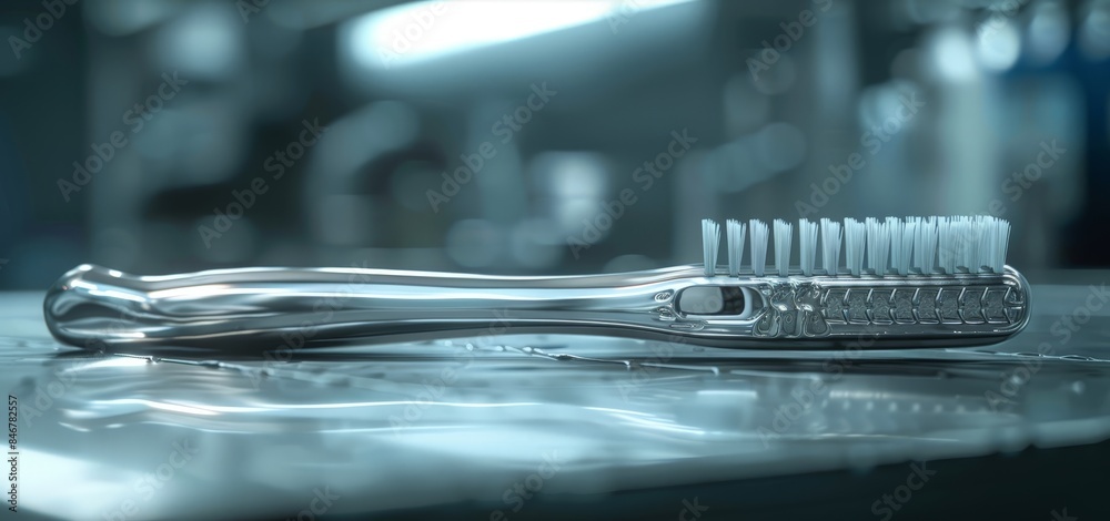 Modern Silver Toothbrush on a Countertop