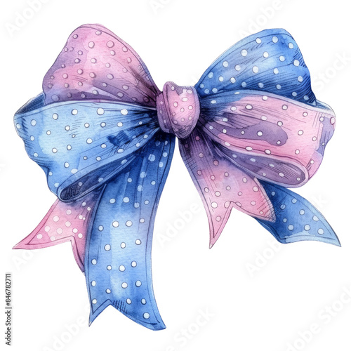 Detailed illustration of a pink polka dot bow with a knot, showcasing a cute and whimsical design.