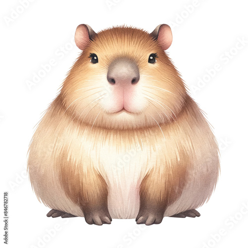 a chubby serene capybara illustration in a delicate pastel watercolor style