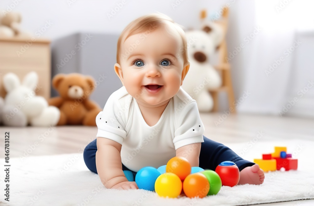 Happy smiling baby child playing with toy Happy smiling baby child playing with toy