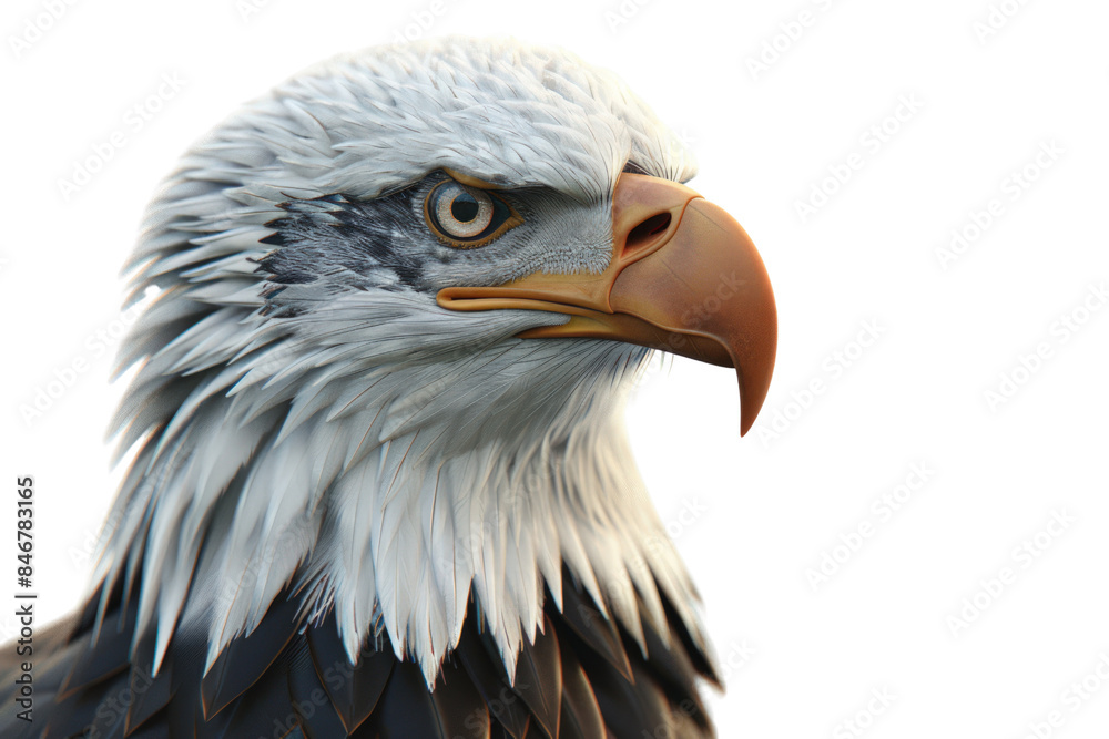 Bald Eagle With Its Head Turned To The Side, Independence Day, 3D Render, Illustrations, Isolated On A Transparent Background. Bald Eagle With Its Head Turned To The Side, Independence Day, 3D Render, Illustrations, Isolated On A Transparent Background.