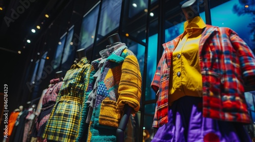 Wallpaper Mural Trendy outfits showcased on mannequins at a high end fashion show, with spotlight on them Torontodigital.ca