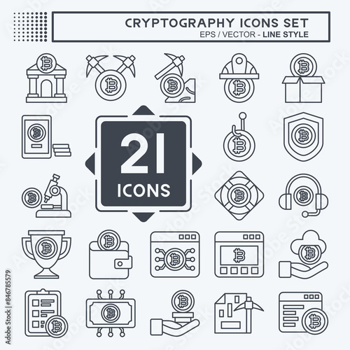 Icon Set Cryptography. related to Bitcoin symbol. line style. simple design illustration