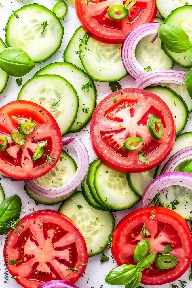 Fresh summer salad on white background with minimal styling emphasizing ingredients Fresh summer salad on white background with minimal styling emphasizing ingredients