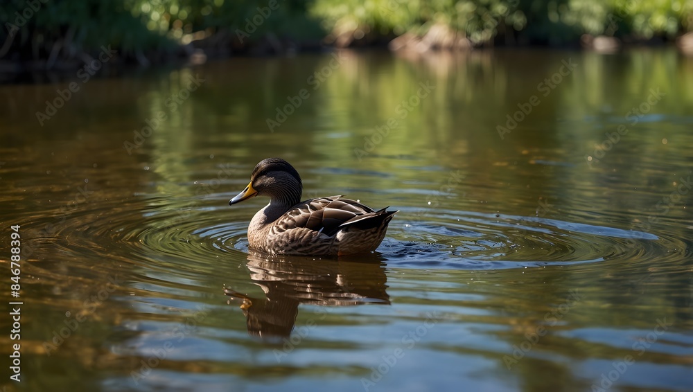 Fototapeta premium A haiku capturing the essence of ducks bobbing peacefully in a sunlit pond ai_generated
