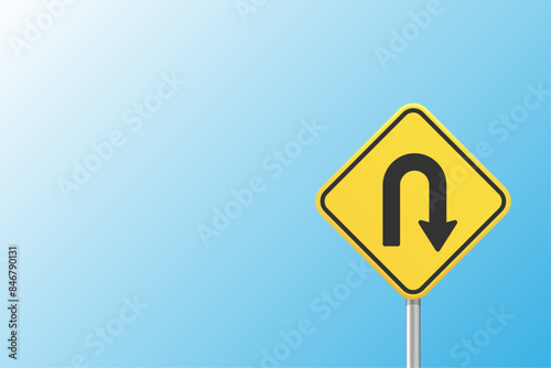 Road sign symbolizing a radical turn in the economy, politics or reforms