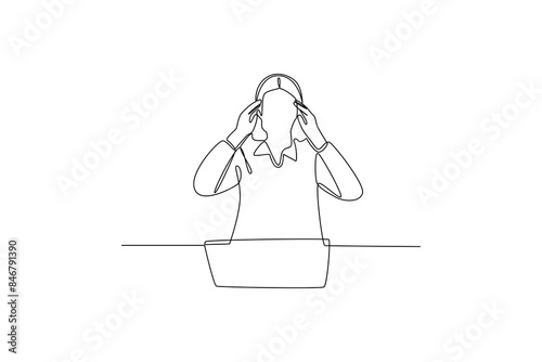 Simple continuous line drawing of workers are uncomfortable in the work environment. Work minimalist concept. Work environment activity. Work analysis icon.