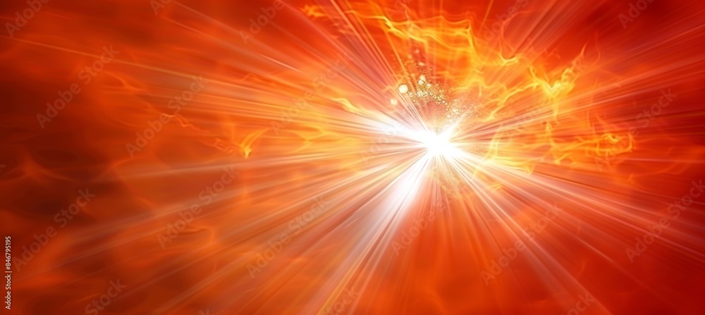 Obraz premium Vibrant red light burst abstract rays on dark red with red, orange, and golden sparkles