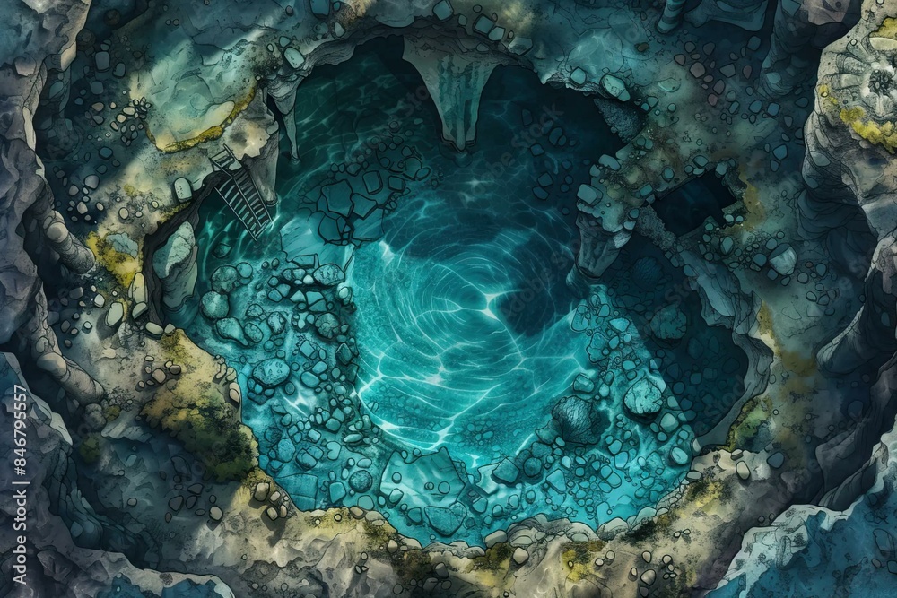 Dnd Battlemap Undersecave Map Dark Cavern With Bridge Over Underground 