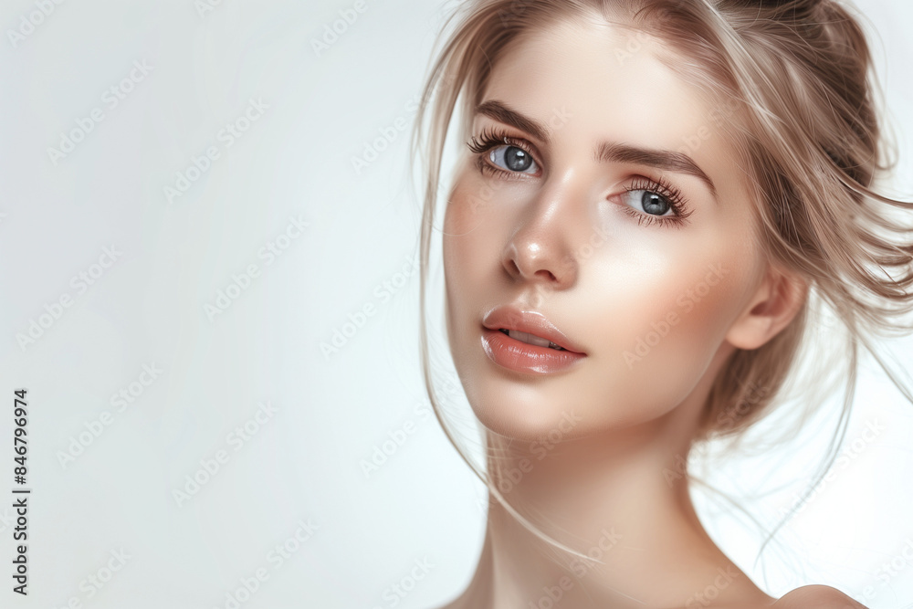 beautiful, cute woman, take care of her nails, beauty, white backdrop, portrait of looking straight into the camera, white bright background beautiful, cute woman, take care of her nails, beauty, white backdrop, portrait of looking straight into the camera, white bright background