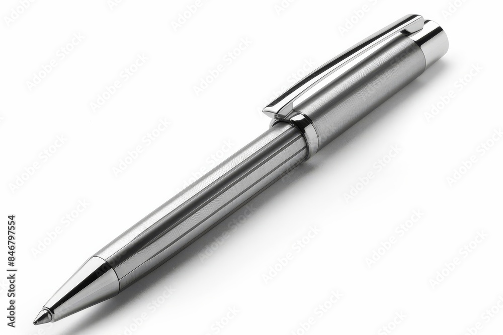 Highresolution image of a sleek, modern ballpoint pen isolated on a solid white background, ideal for office supplies and stationery displays Highresolution image of a sleek, modern ballpoint pen isolated on a solid white background, ideal for office supplies and stationery displays