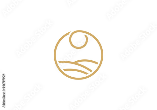 nature land with sun circle logo. creative agriculture design symbol vector