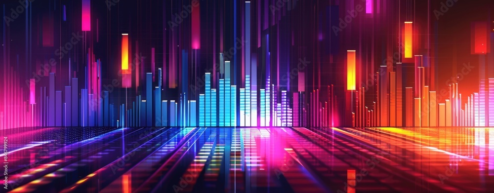 Abstract background with colorful bars and lights, sound equalizer or music column Abstract background with colorful bars and lights, sound equalizer or music column