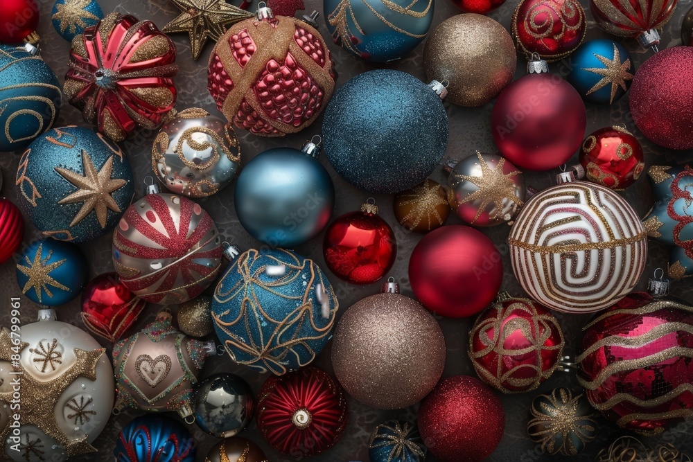A wide variety of Christmas ornaments are displayed for sale.