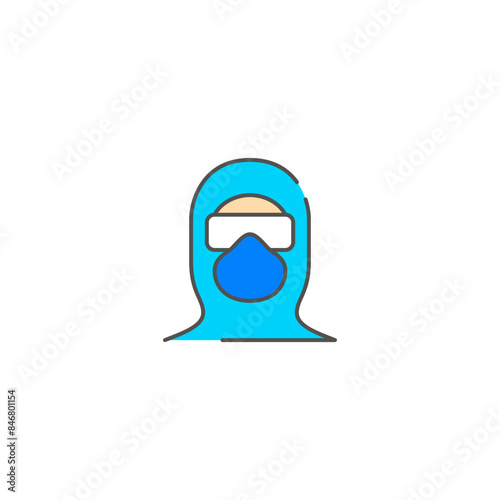 someone wearing anti-virus clothing, Simple vector, color line icon, illustration.