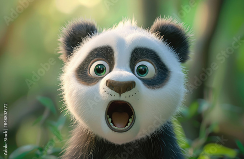 Adorable panda with big  round eyes showing a shocked expression