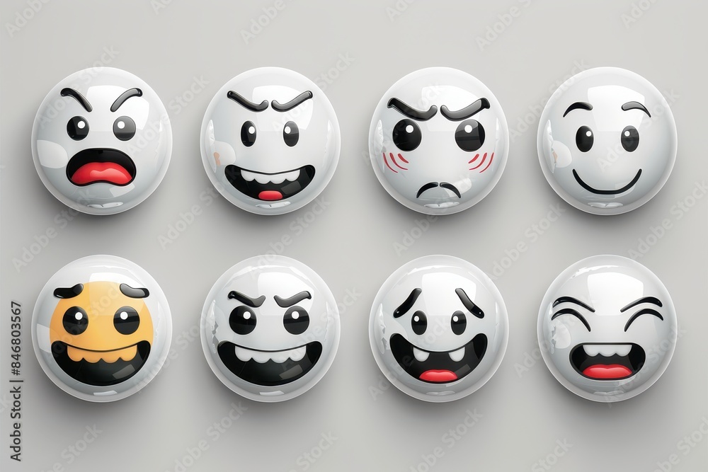 The set includes icons for happiness, sadness, anger, surprise, fear, love, confusion, and excitement The set includes icons for happiness, sadness, anger, surprise, fear, love, confusion, and excitement