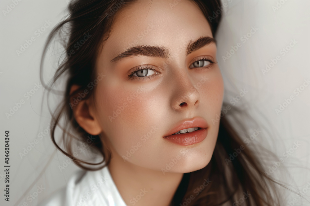 beautiful, cute woman, take care of her nails, beauty, white backdrop, portrait of looking straight into the camera, white bright background beautiful, cute woman, take care of her nails, beauty, white backdrop, portrait of looking straight into the camera, white bright background