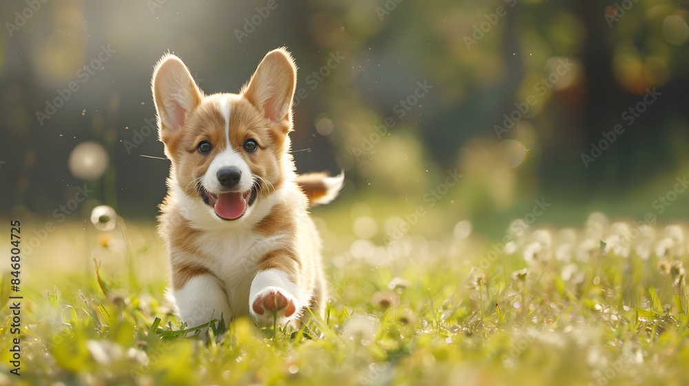 Corgi Puppy Playing in Sunlit Field Corgi Puppy Playing in Sunlit Field