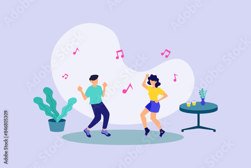 teenagers dancing flat design vector
