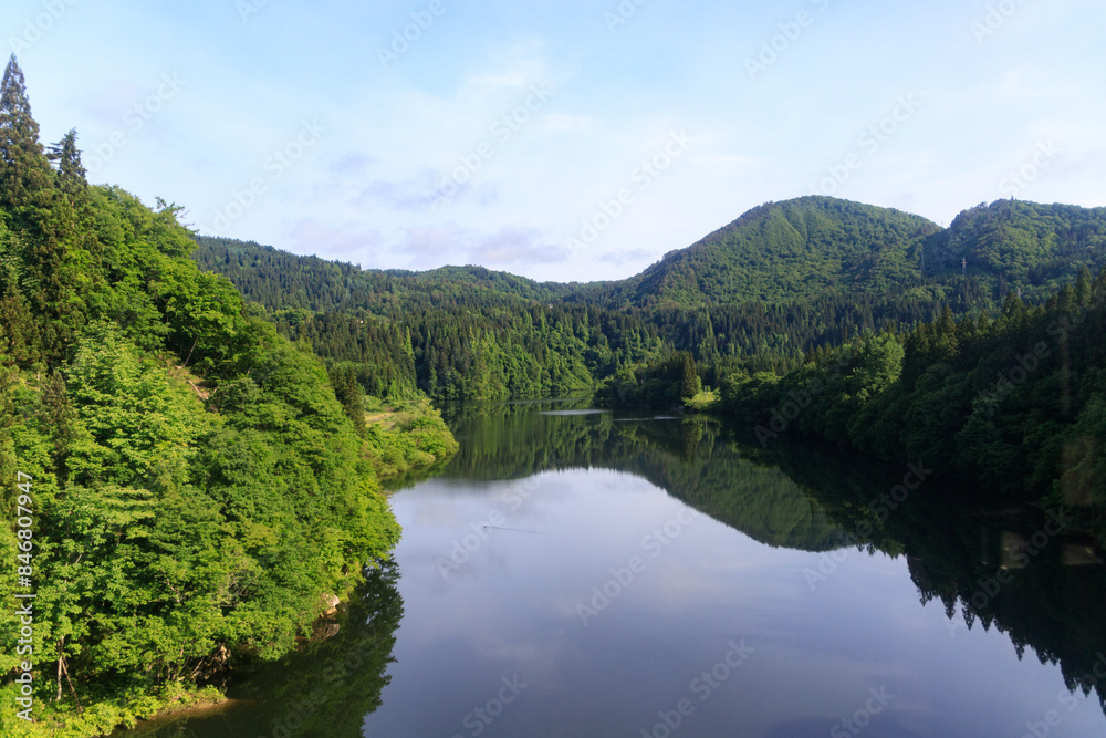 Serene View of Tadami River in Fukushima Japan Serene View of Tadami River in Fukushima Japan