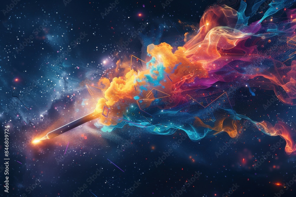 A colorful explosion of light and smoke in the sky A colorful explosion of light and smoke in the sky