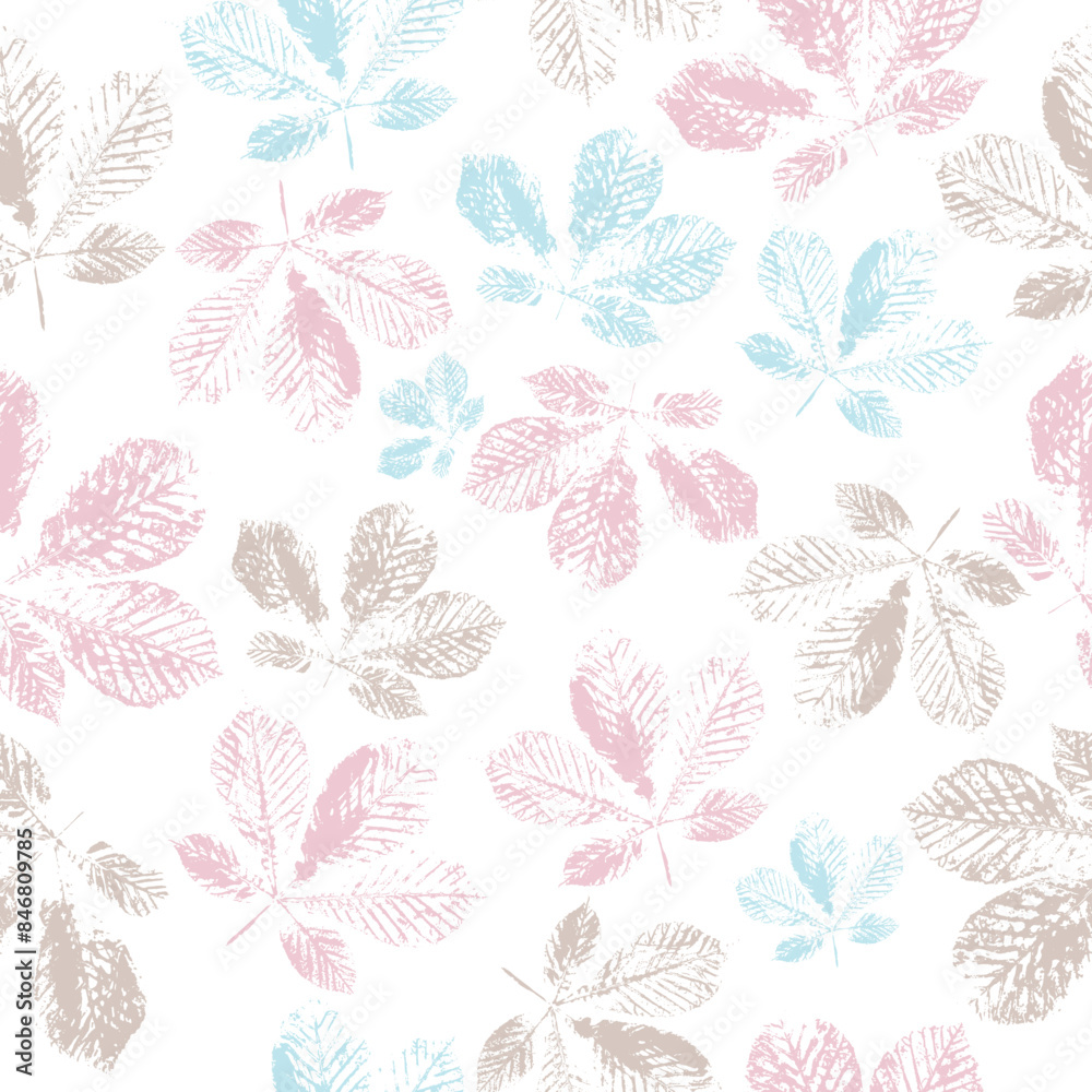 Fototapeta premium autumn leaves. fingerprint pattern from the of leaves painted in watercolor. seamless pattern, colorful background.