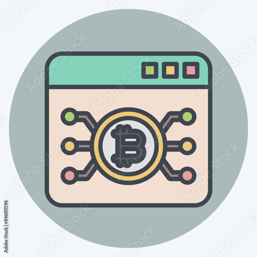 Icon Bitcoin Web. related to Cryptography symbol. color mate style. simple design illustration